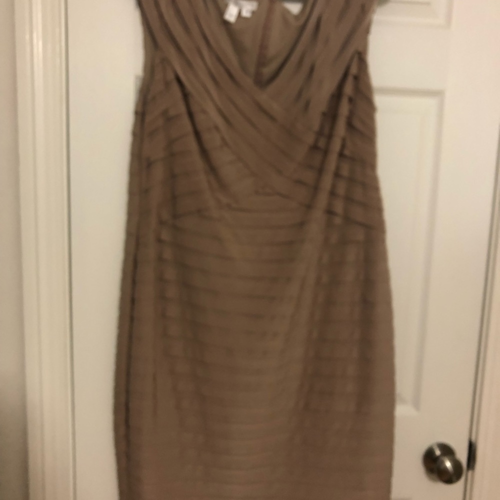 Flattering, elegant dress in darker blush color.